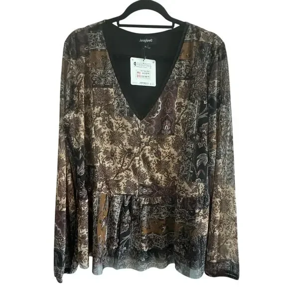 DESIGUAL NWT $115 Katrina Patchwork Look Lined Mesh Top Size US L - Picture 5 of 12